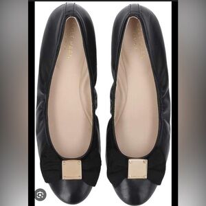 Cole Haan Women's Black Leather Flats with Gold Accent